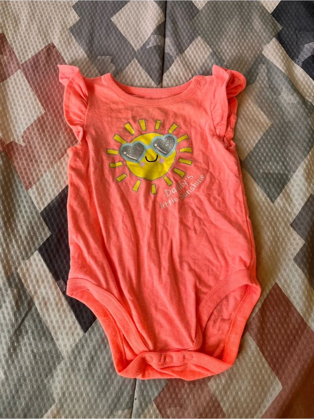 Garanimals Coral Pink Ruffle-Sleeve Sun Graphic One-Piece